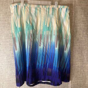 Lane Bryant A-Line Skirt Womens Sz 18 Blue Aqua Abstract Lined Back Zip Cotton